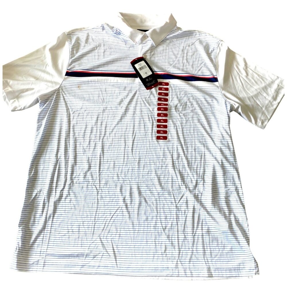 Greg Norman Mens Striped Performance Polo Shirt XL White Moisture-Wicking UPF 30